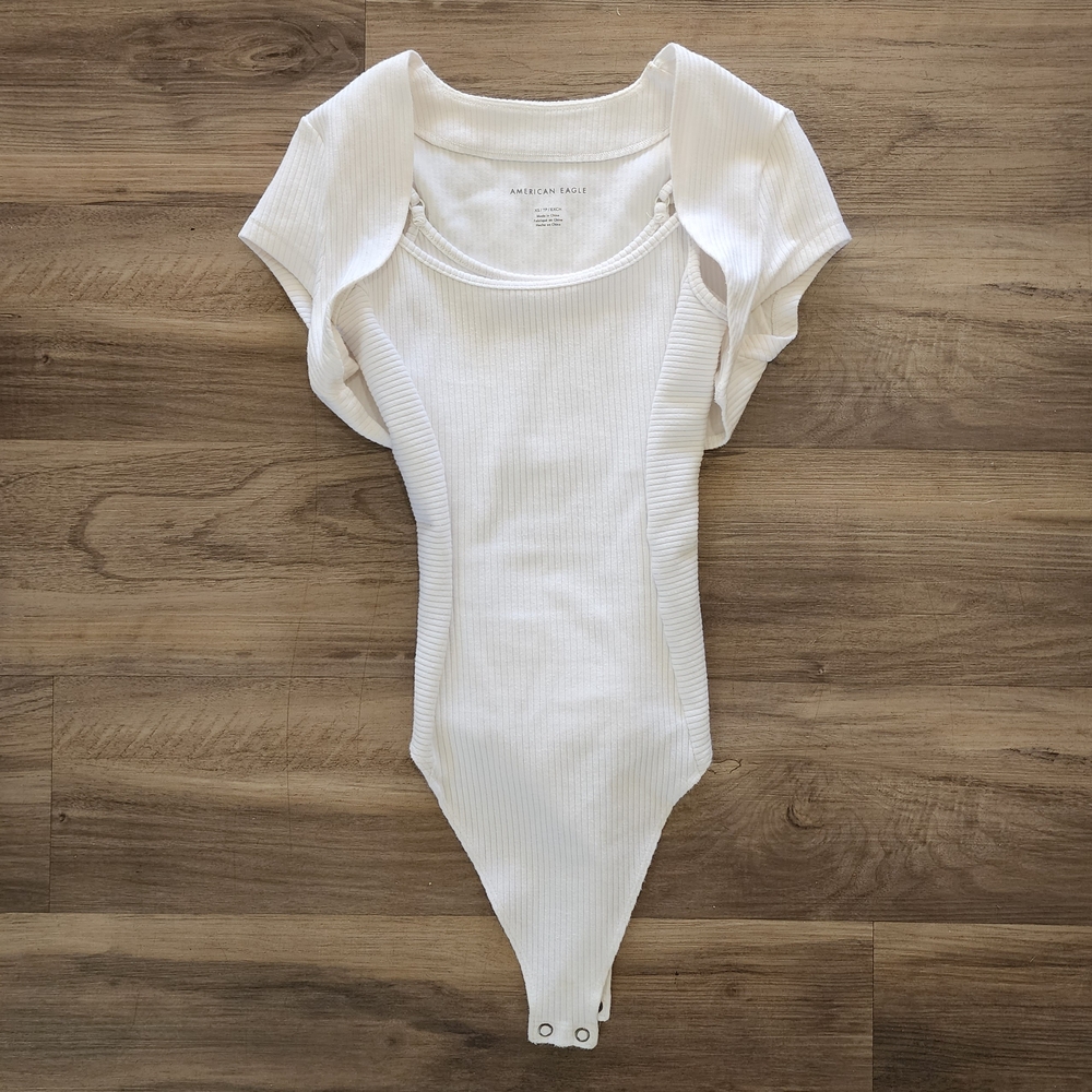 American Eagle Outfitters White Ribbed Bodysuit
